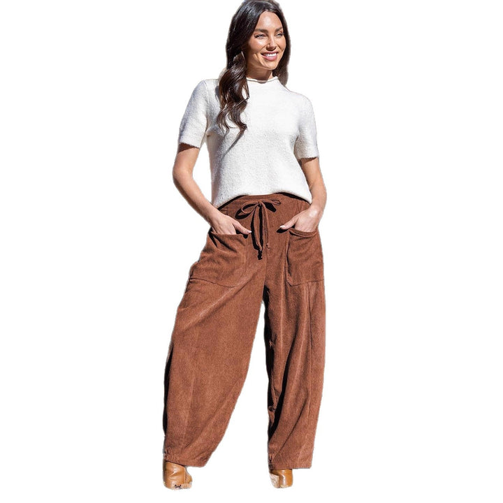 Damen Weite Velours-Hose mit verstellbarem Bund Drune