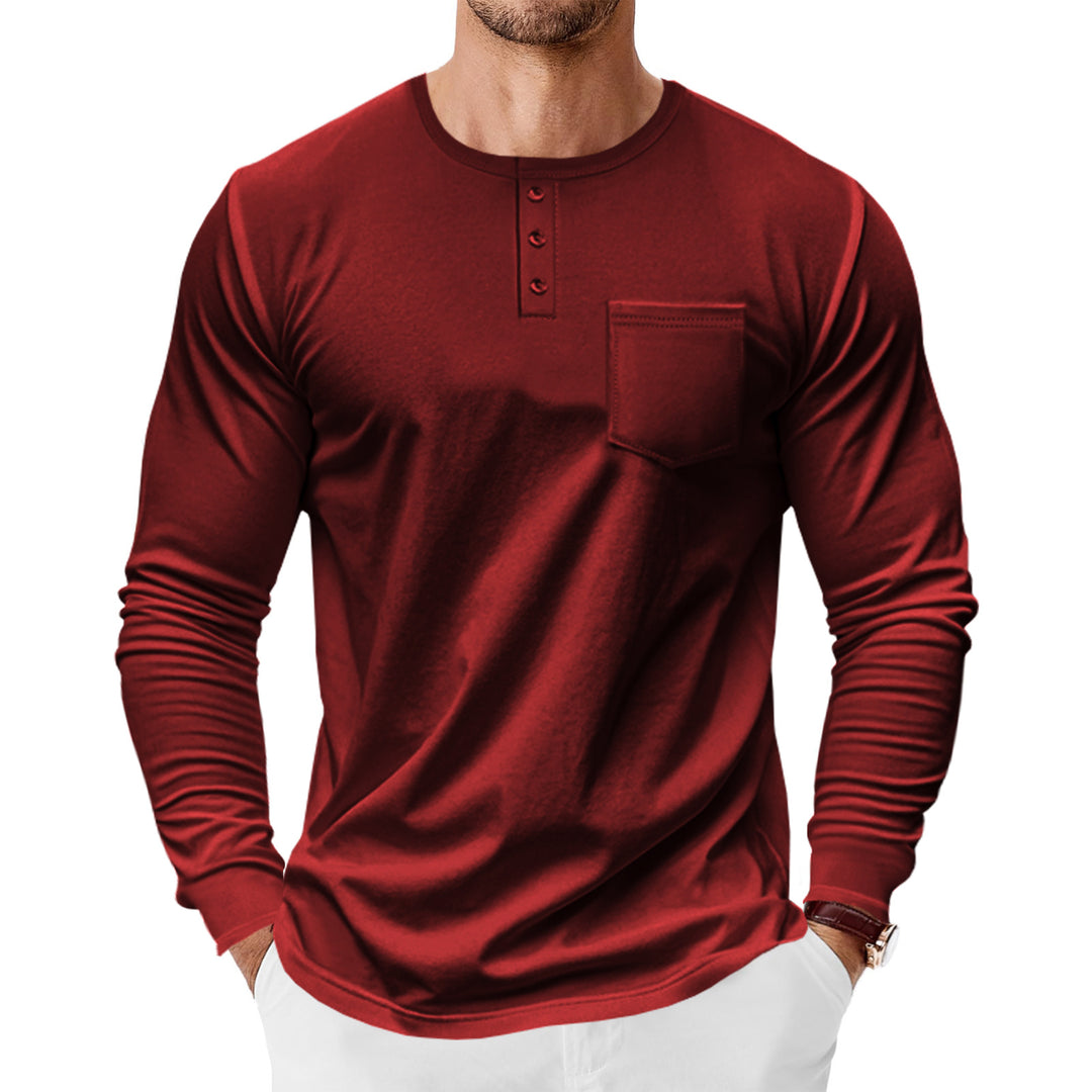 Herren Langarm-Henley-Shirt mit praktischer Brusttasche und modischen Knopfdetails Drune