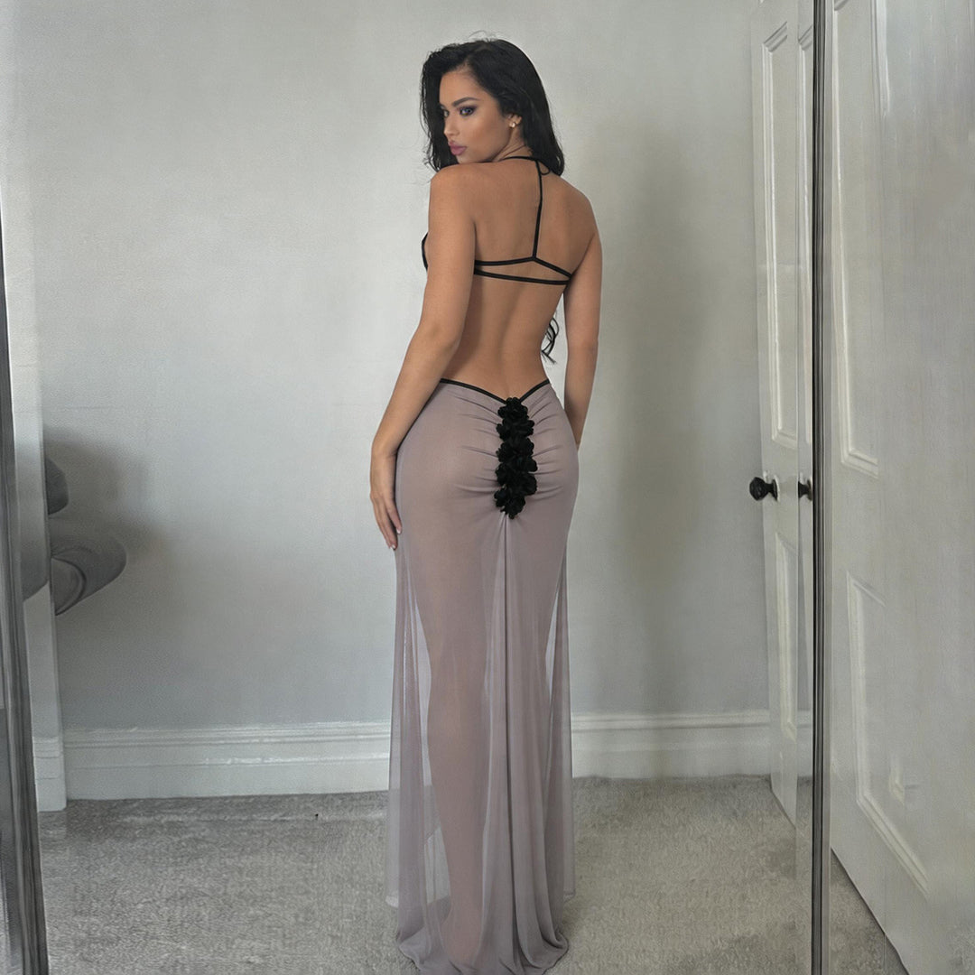 Damen Transparente Maxikleid mit verführerischem Cut-Out und sexy Rückenausschnitt Drune