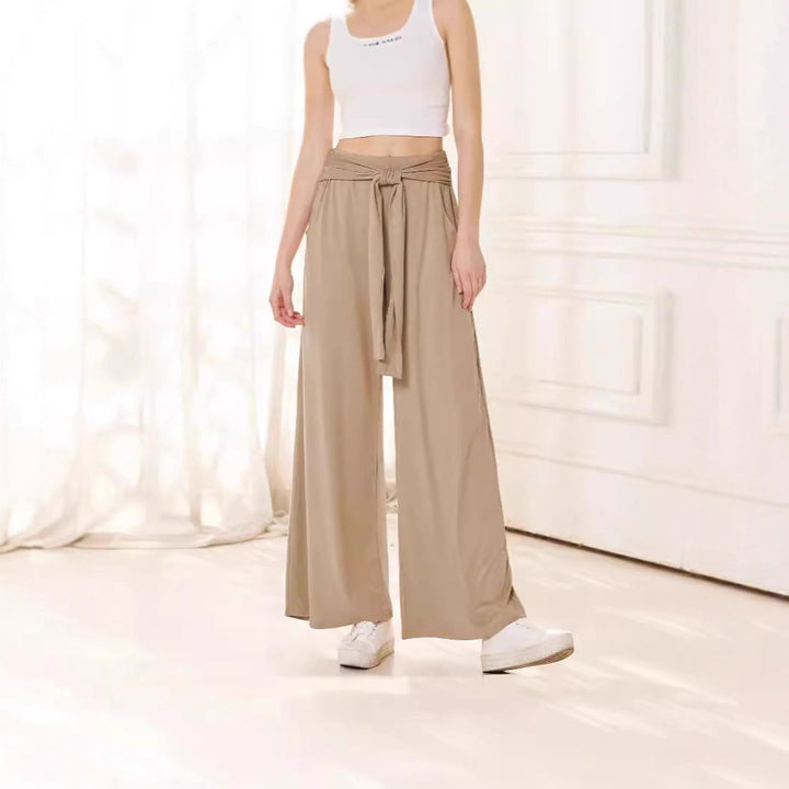 Damen Bequeme und stylische Weite Hose mit Taillengürtel Drune