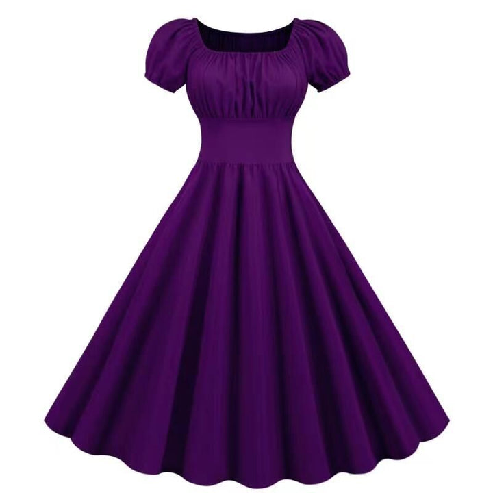 Damen Vintage Kleid mit Puffärmeln und schwingendem Rock Drune