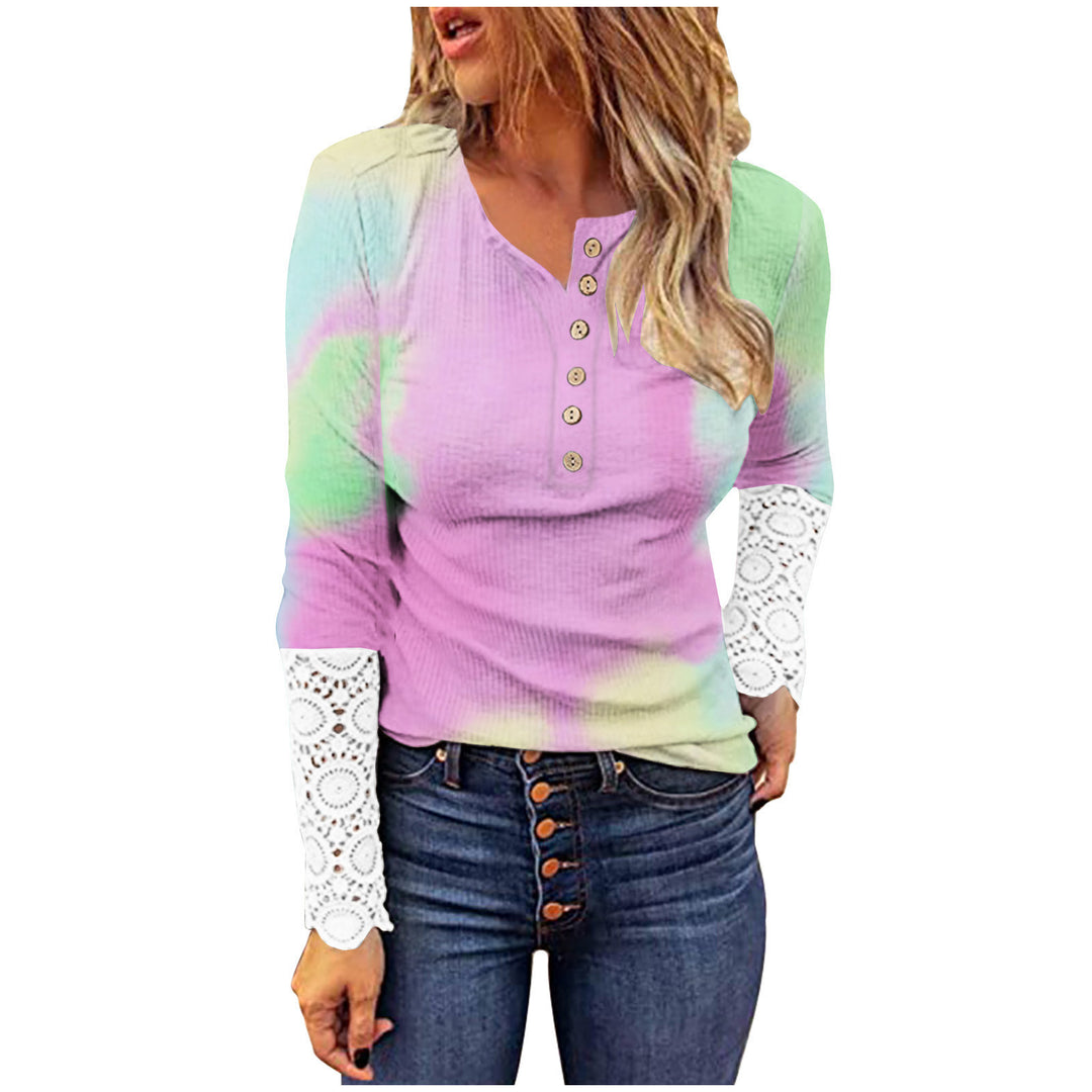 Damen Modisches Langarmshirt mit Spitzenärmeln Drune