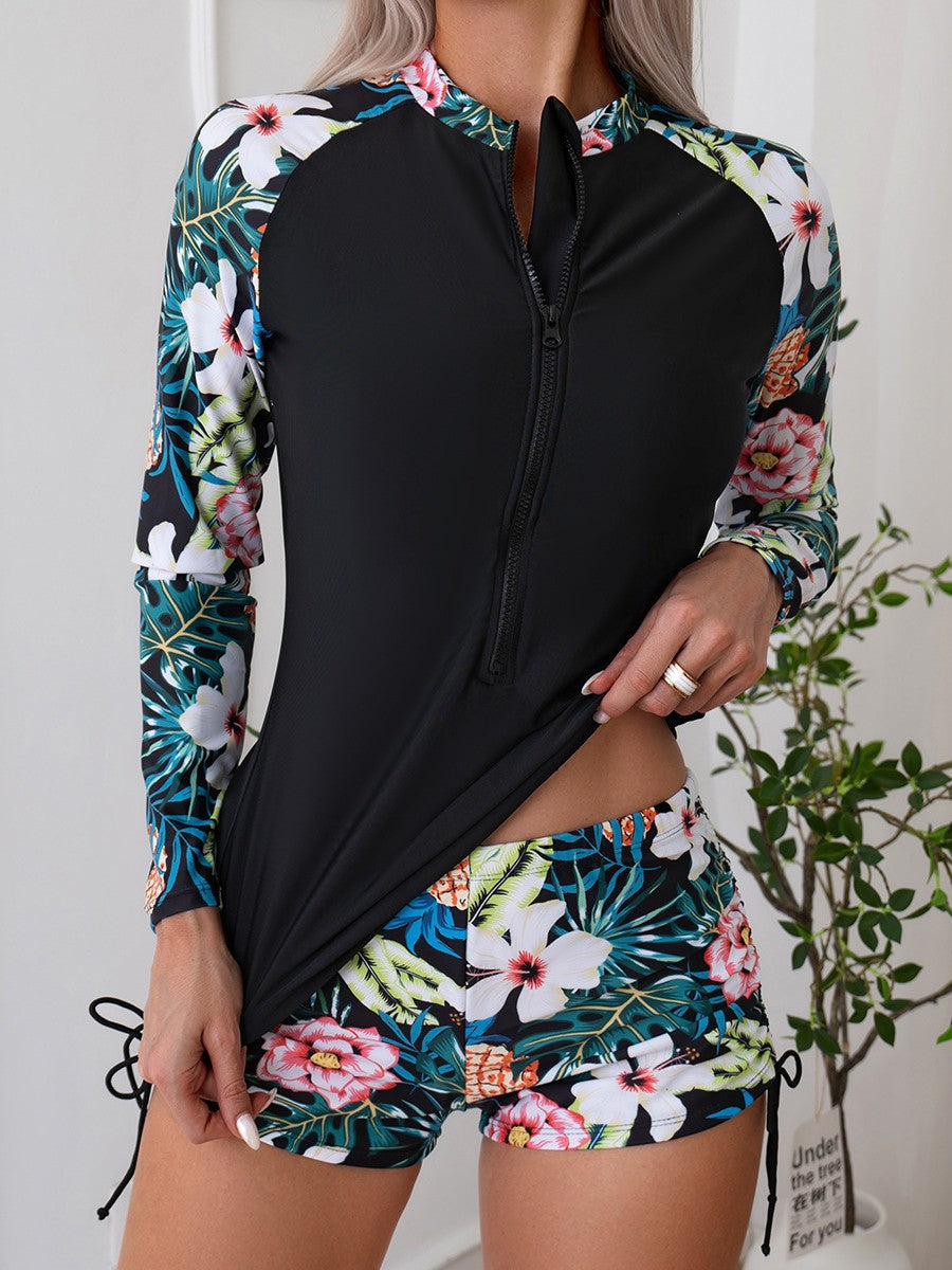 Damen UV-Schutz Badeanzug mit langen Ärmeln und kombinierbarem Shorts Drune