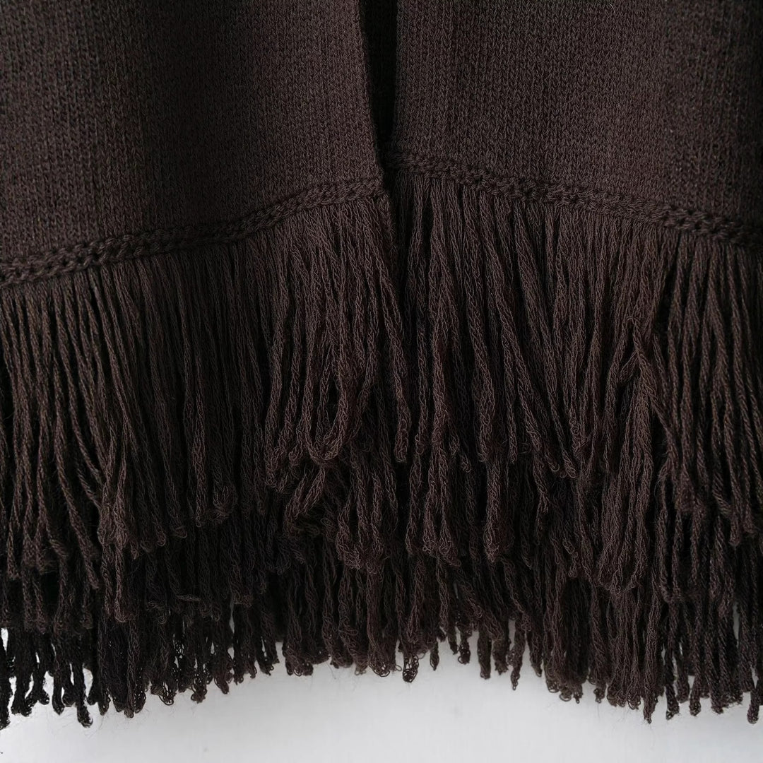 Damen Fransen Strickjacke mit eleganter Knopfverschlusstechnik Drune