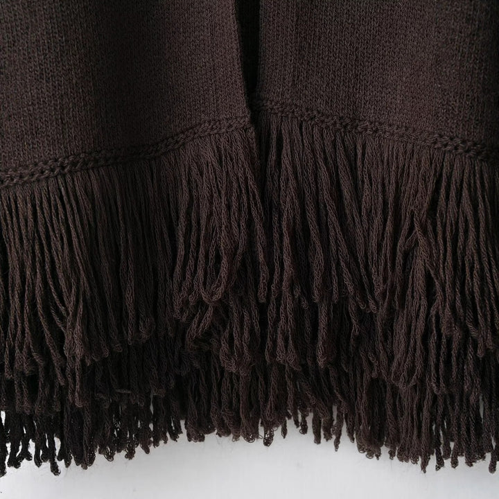 Damen Fransen Strickjacke mit eleganter Knopfverschlusstechnik Drune