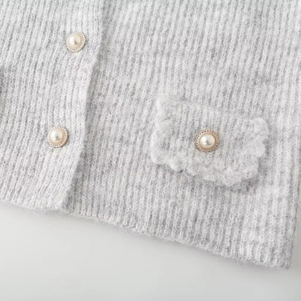 Damen modische Wohlfühl-Strickjacke mit elegantem Kragen und praktischen Taschen Drune