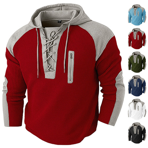 Herren nan Kapuzenpullover mit Schnürblende und vertikaler Reißverschluss-Brusttasche Drune