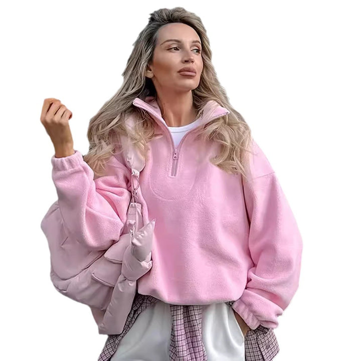 Damen Kuscheliger Fleece-Pullover mit kurzem Reißverschluss Drune