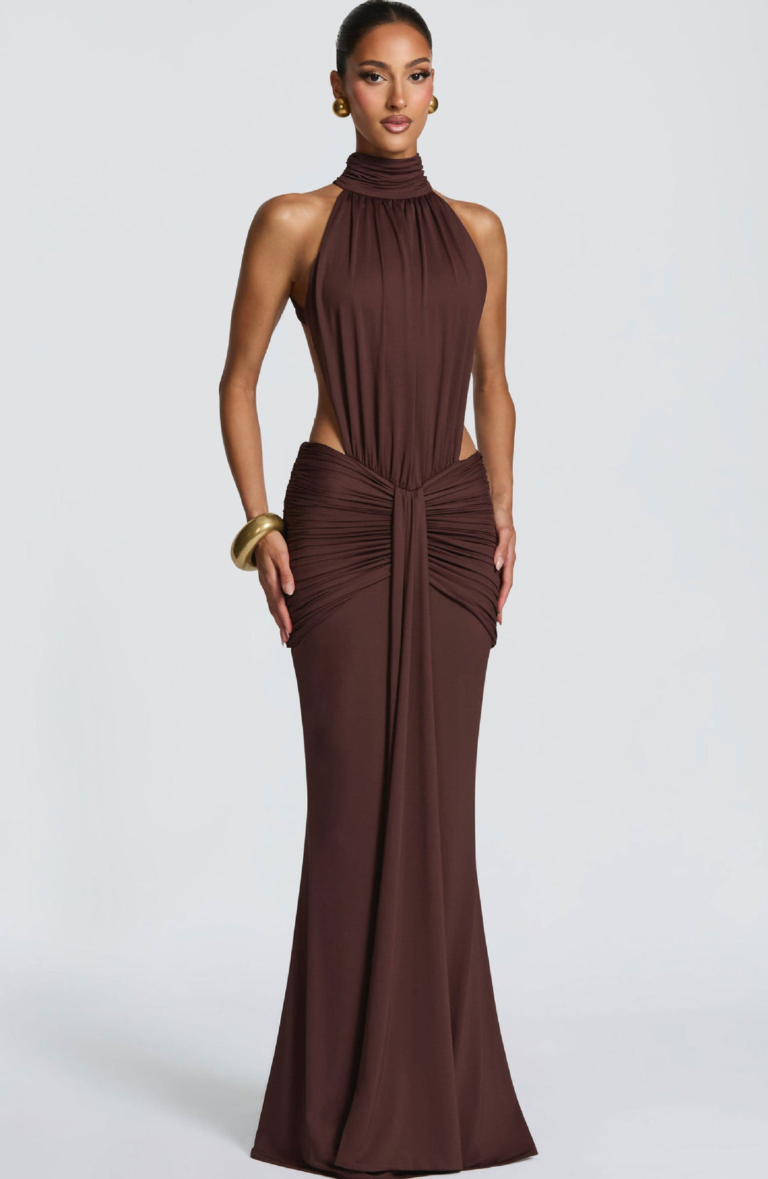 Damen Elegantes Maxikleid mit schickem Halterdesign und raffiniertem Drapierungselement Drune