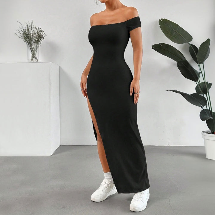 Damen Maxikleid mit schulterfreiem Schnitt und hohem Schlitz Drune