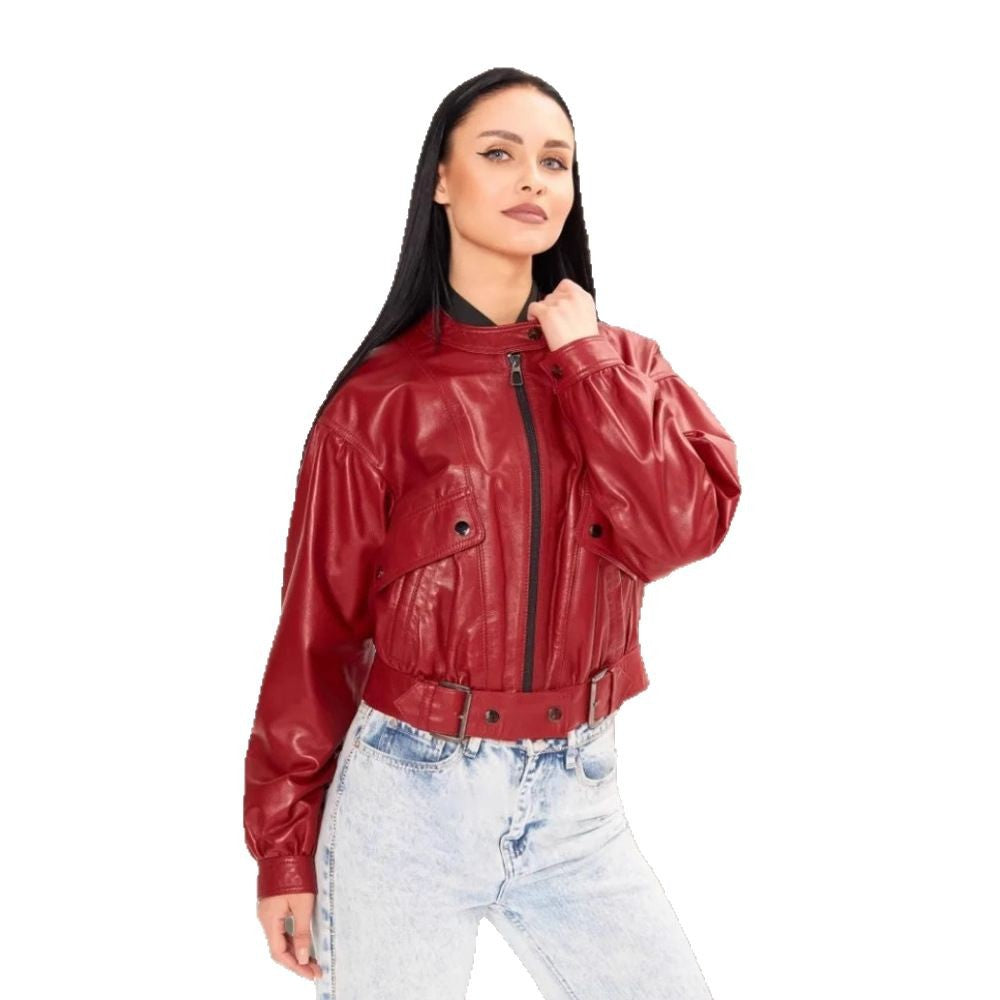 Damen klassische Kunstlederjacke im modischen Oversized-Schnitt Drune