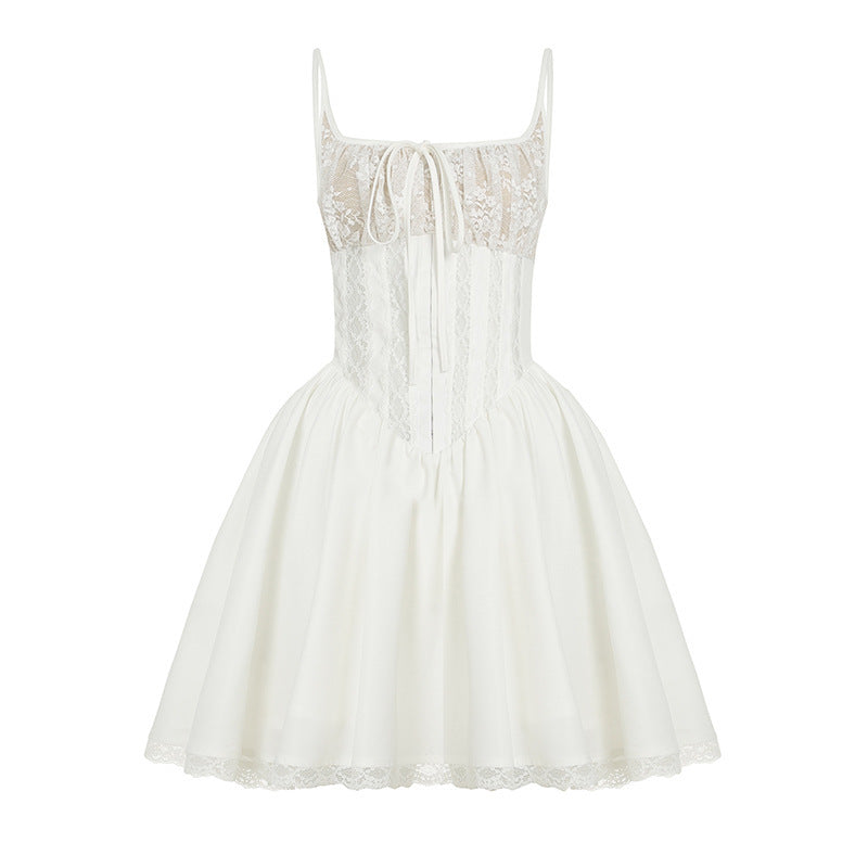 Damen Spitzenkleid mit tailliertem Schnitt und Rüschendetails Drune
