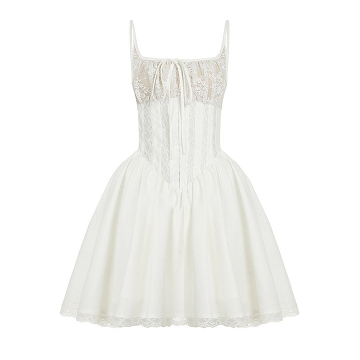 Damen Spitzenkleid mit tailliertem Schnitt und Rüschendetails Drune