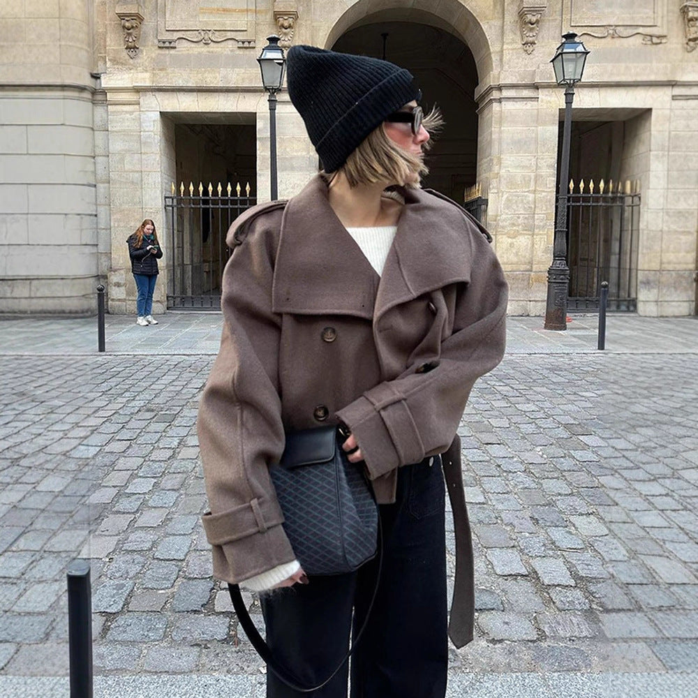 Damen lässige Oversized-Jacke mit doppelter Knopfleiste und breitem Revers Drune