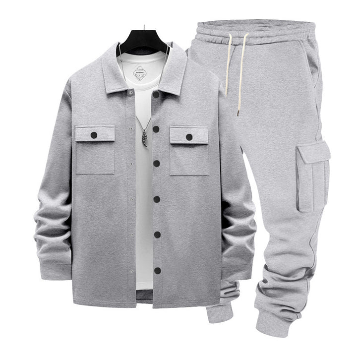 Herren nan lässiges Baumwoll-Misch Overshirt und Cargo-Jogger Set mit Kordelzug, Pattentaschen und elastischen Bündchen Drune