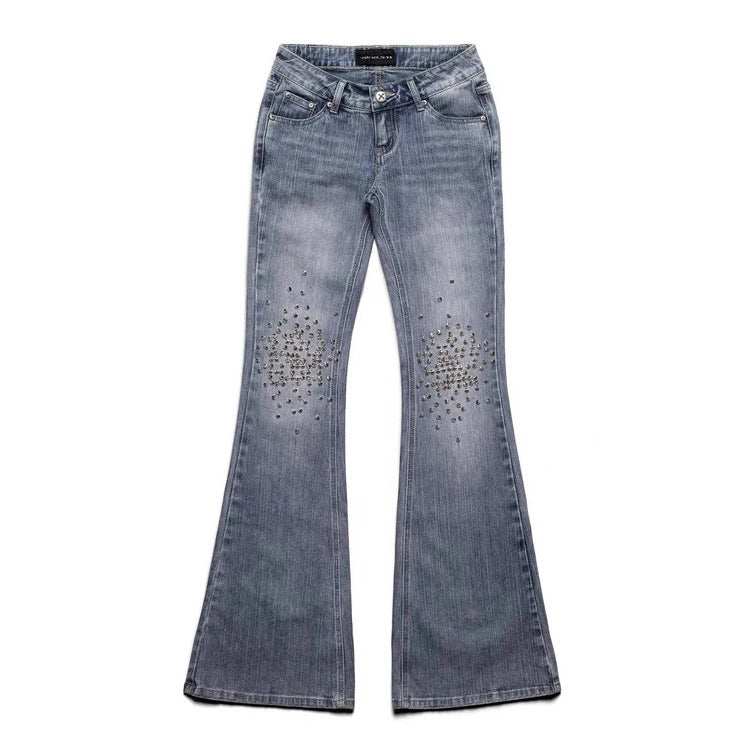 Damen Modische Bootcut-Jeans mit glitzernden Nieten Drune