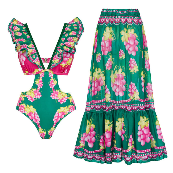 Damen Stylish Elegantes Badeanzug- und Rockset Drune