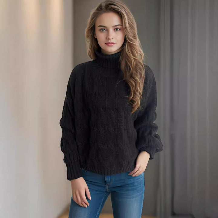 Damen Strickpullover mit hohem Kragen und strukturierter Zopfoptik Drune