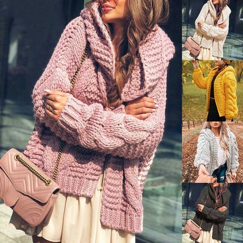 Damen Grobstrickjacke im lässigen Oversized-Stil mit Schalkragen und großen Taschen Drune