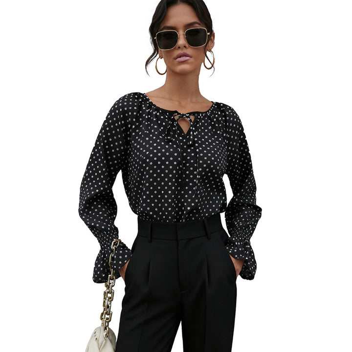 Damen Bluse mit verspieltem Punktedesign und eleganter Schnürung Drune