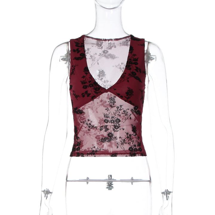 Damen elegantes Spitzentop mit floralem Muster und tiefem V-Ausschnitt Drune