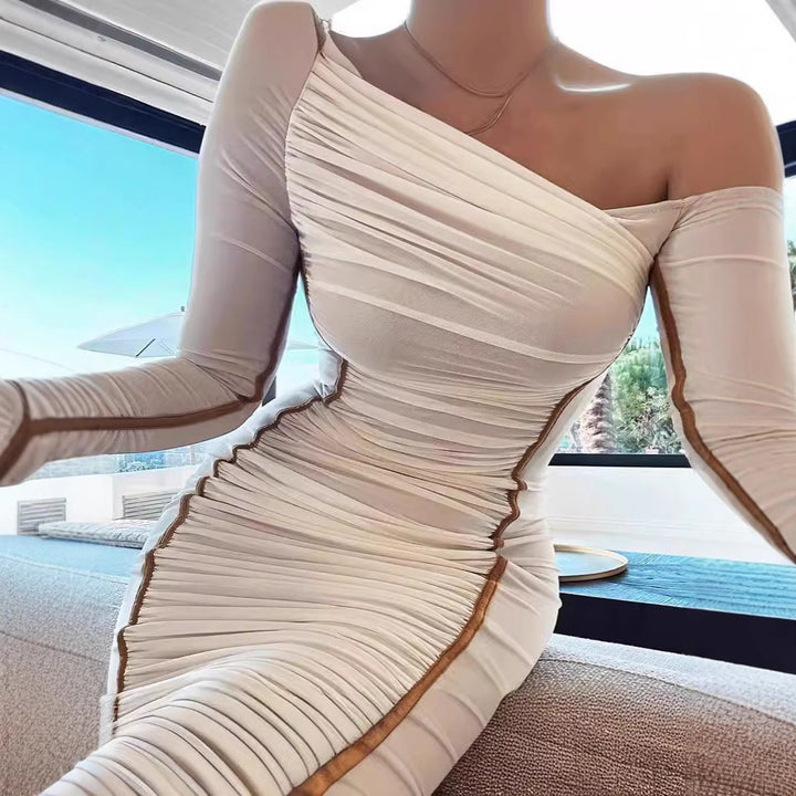 Damen Langarm-Midi-Kleid mit asymmetrischem Schnitt und romantischem Rüschendesign Drune