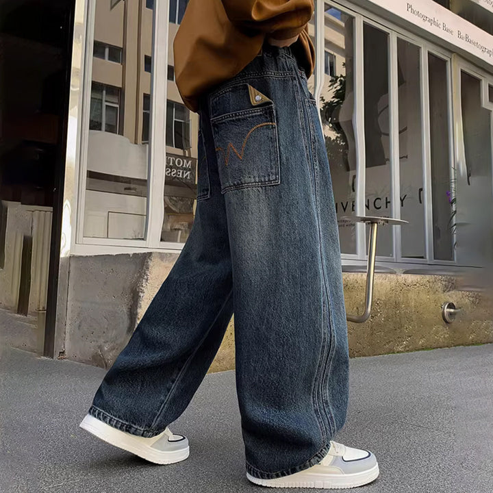 Damen Weite Jeanshose mit Hohem Taillenschnitt Drune