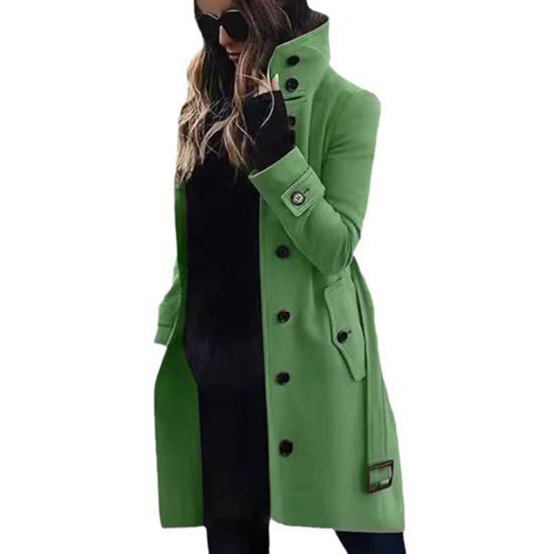 Damen Eleganter Hochkragen-Mantel mit praktischen Taschen Drune