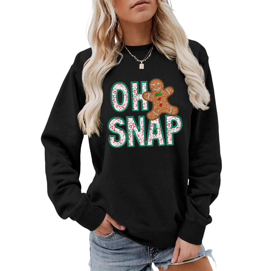 Damen Sweatshirt mit lustigem Lebkuchenmann-Motiv und funkelndem Schriftzug Drune