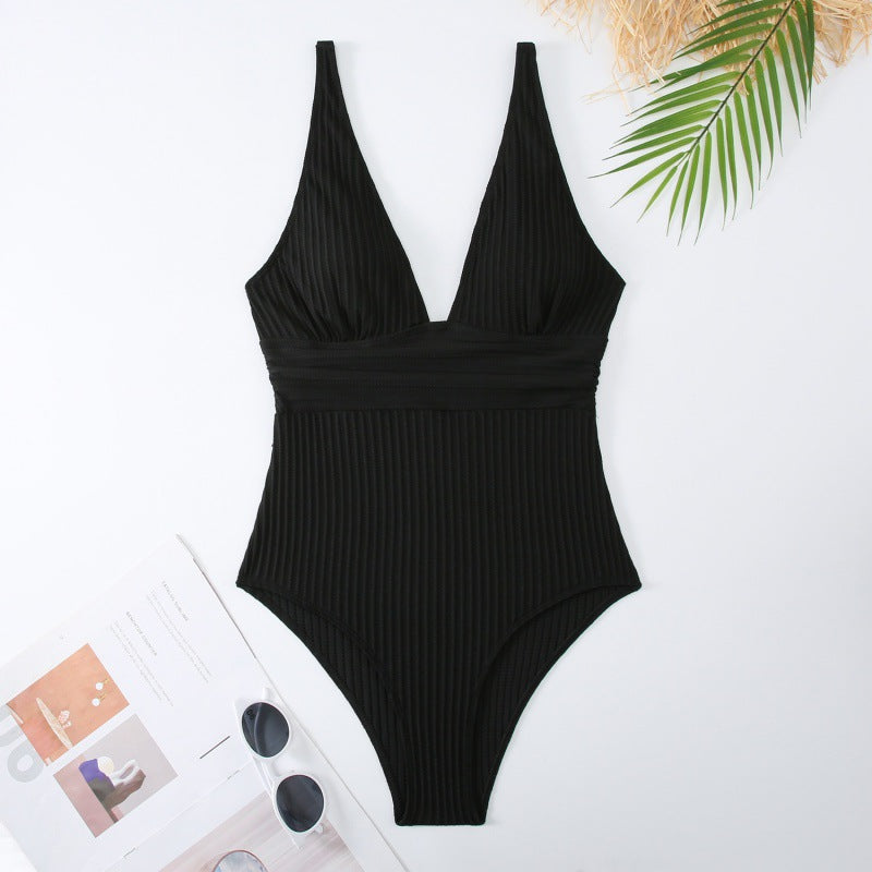 Damen Einteiler Badeanzug mit raffiniertem Rippendesign Drune