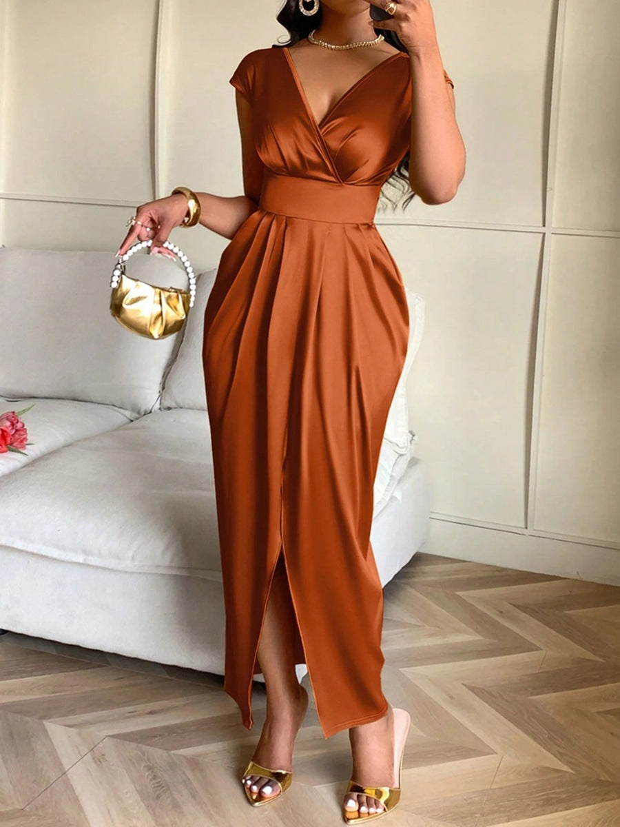 Damen Wickelkleid mit elegantem V-Ausschnitt und fließendem Stoff Drune
