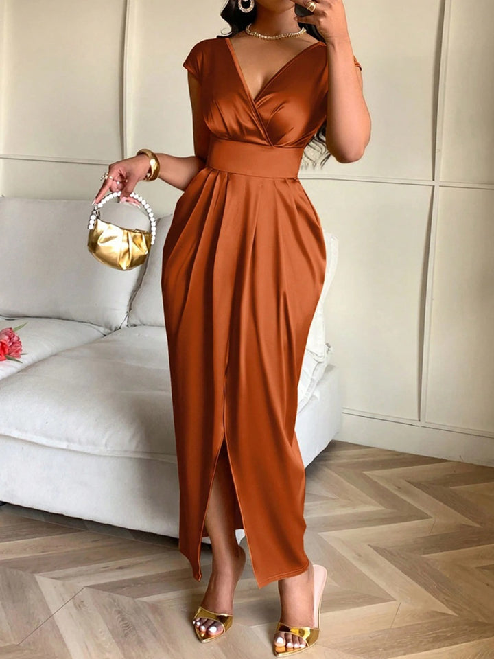Damen Wickelkleid mit elegantem V-Ausschnitt und fließendem Stoff Drune