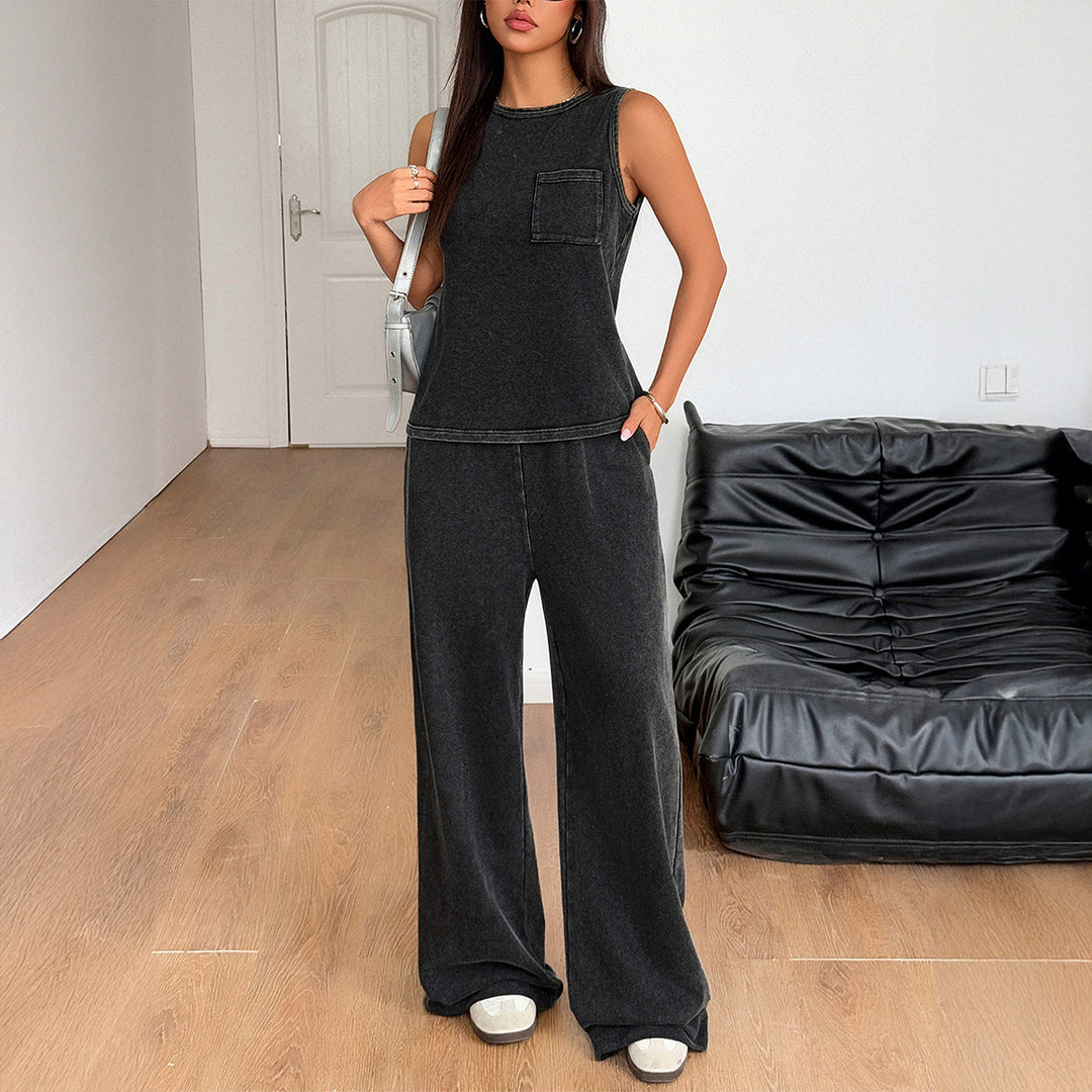 Damen Bequemes Freizeit-Set mit weit geschnittenen Hosen und ärmellosem Oberteil Drune