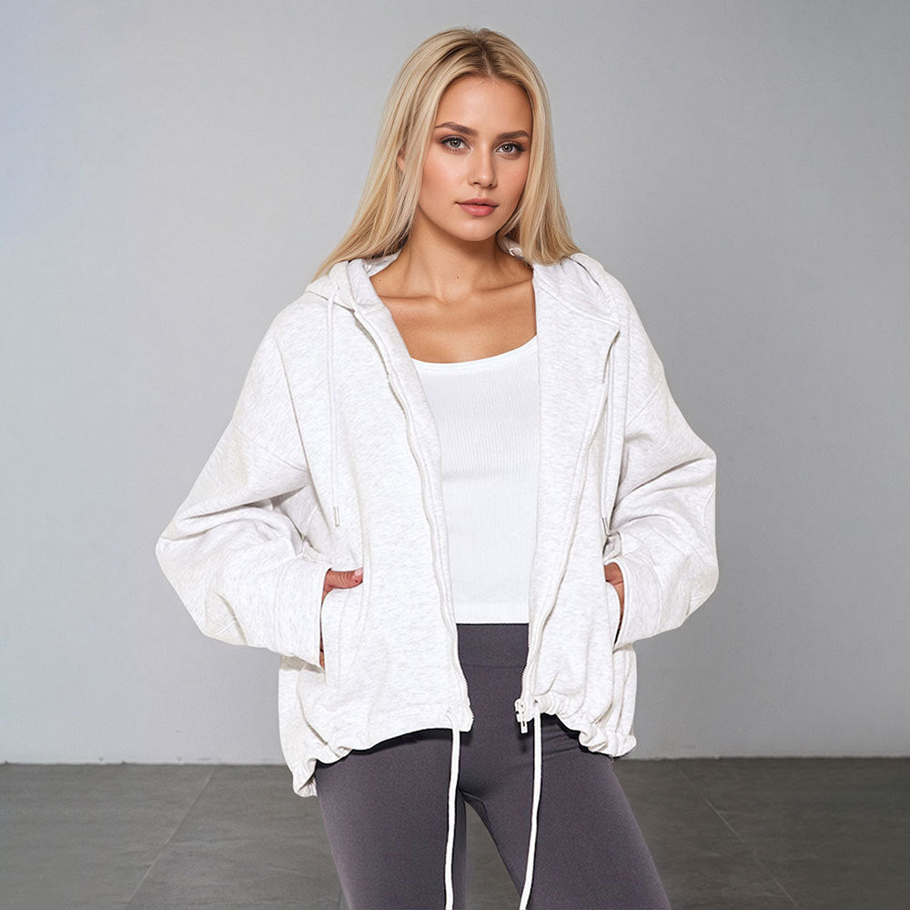 Damen Oversized Kapuzenpullover mit Kordelzug und seitlichen Taschen Drune