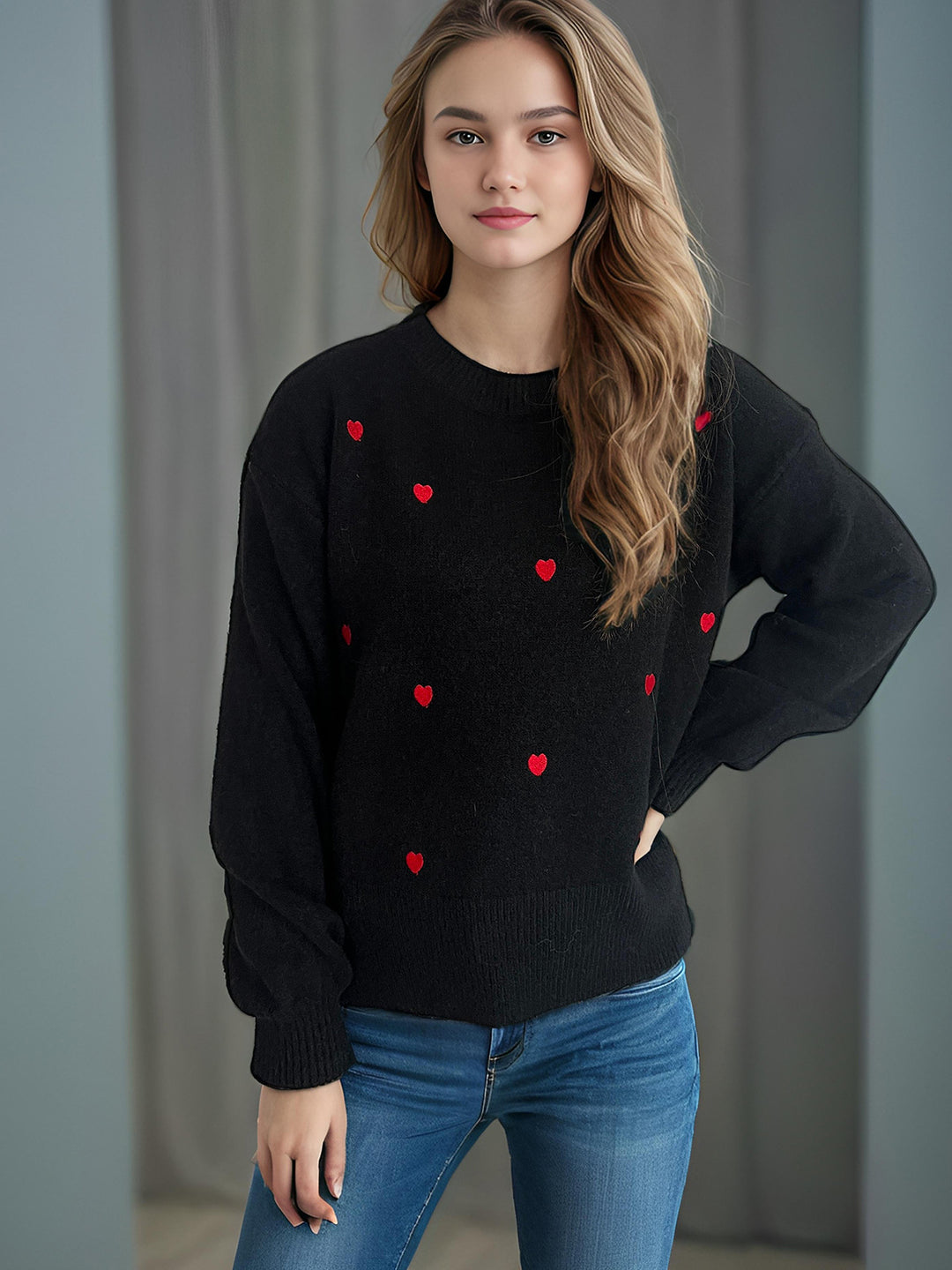 Damen Pullover mit verspieltem Herzdesign Drune
