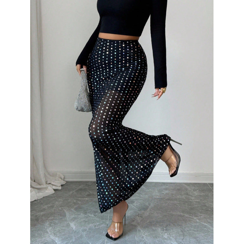 Damen Elegante und schicke maxi Rock mit Pünktchenmuster Drune