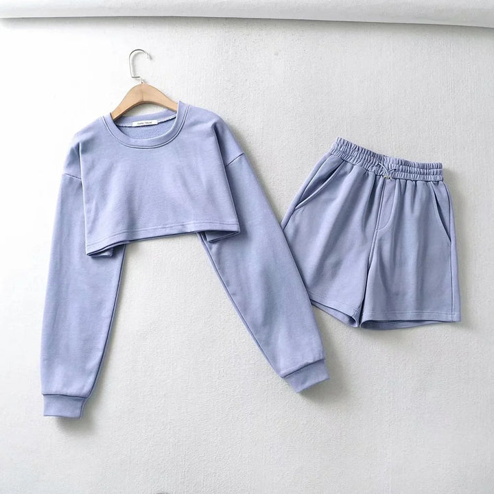 Damen lässiges Crop-Top und Shorts Set Drune