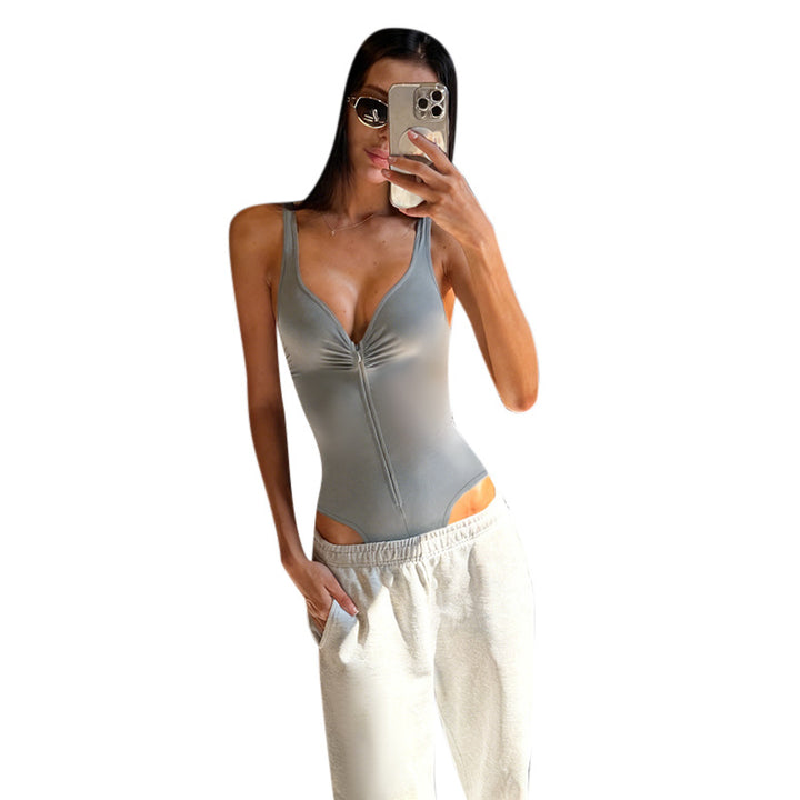 Damen Body mit feinem Raffung und praktischem Reißverschluss Drune