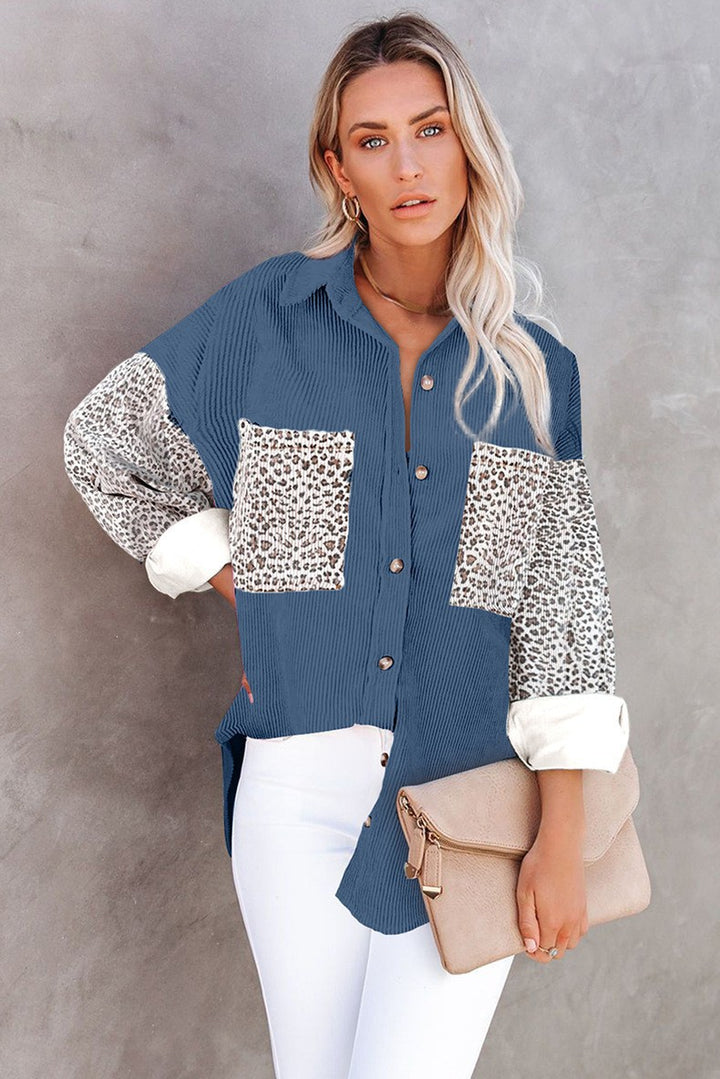 Damen Trendige Kordjacke mit Leo-Details Drune