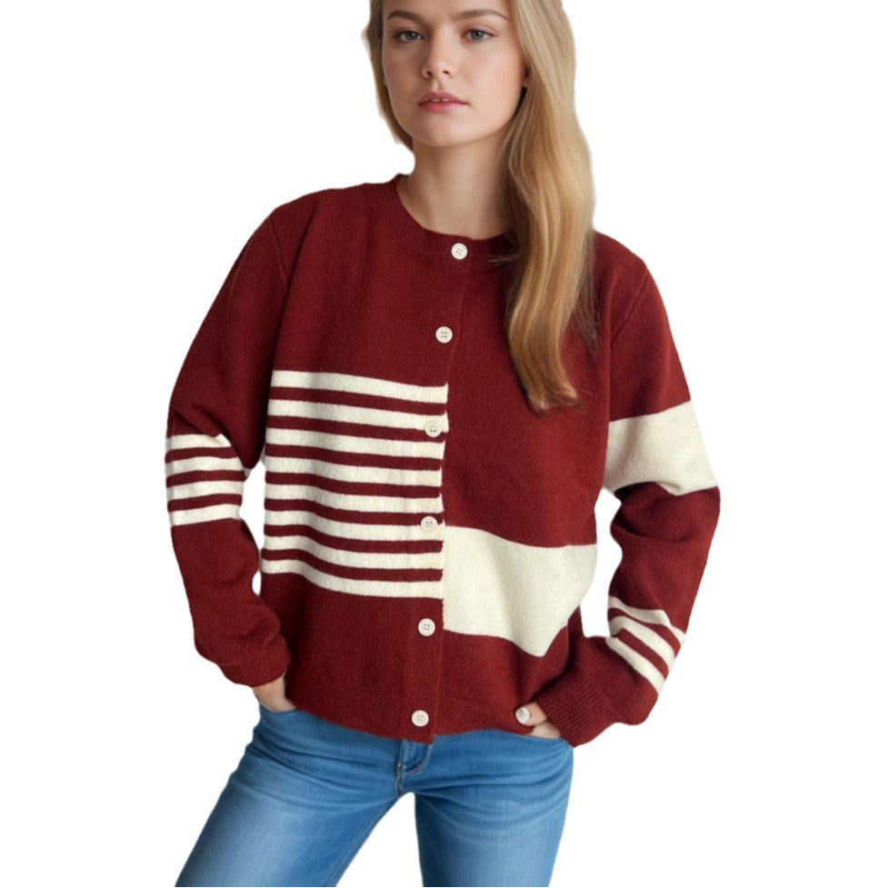Damen Strickjacke mit modernen Streifenmustern und Knopfverschluss Drune