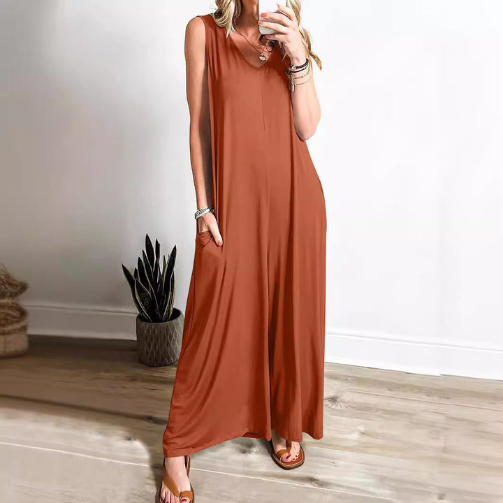 Damen weit geschnittene Jumpsuit mit V-Ausschnitt Drune