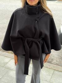 Damen elegante Cape-Jacke mit Knoten-Detail und voluminösen Ärmeln Drune