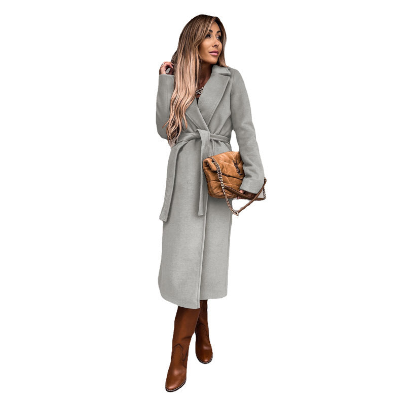 Damen eleganter Trenchcoat mit Bindegürtel und strukturiertem Material Drune