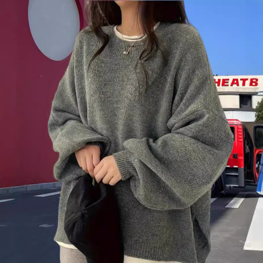 Damen Oversized Strickpullover mit eleganten Puffärmeln und modernem Design Drune