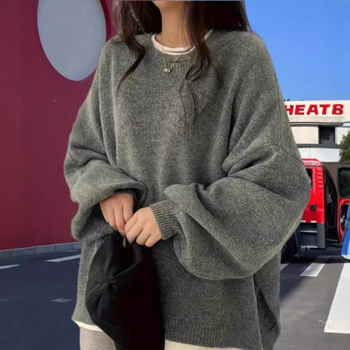 Damen Oversized Strickpullover mit eleganten Puffärmeln und modernem Design Drune