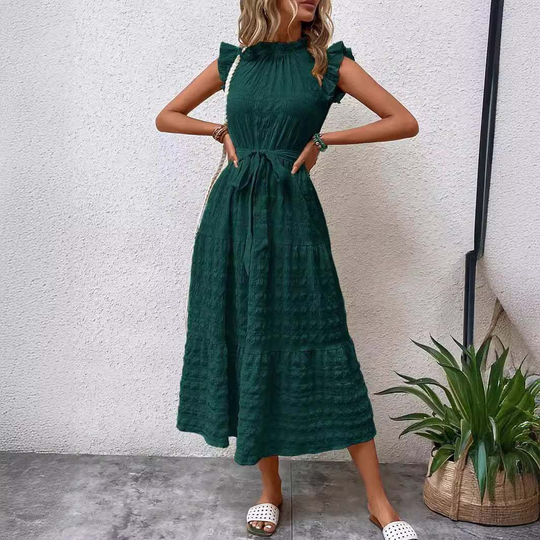 Damen Wickelkleid mit Rüschendetails und erzählt Kleidersaum Drune