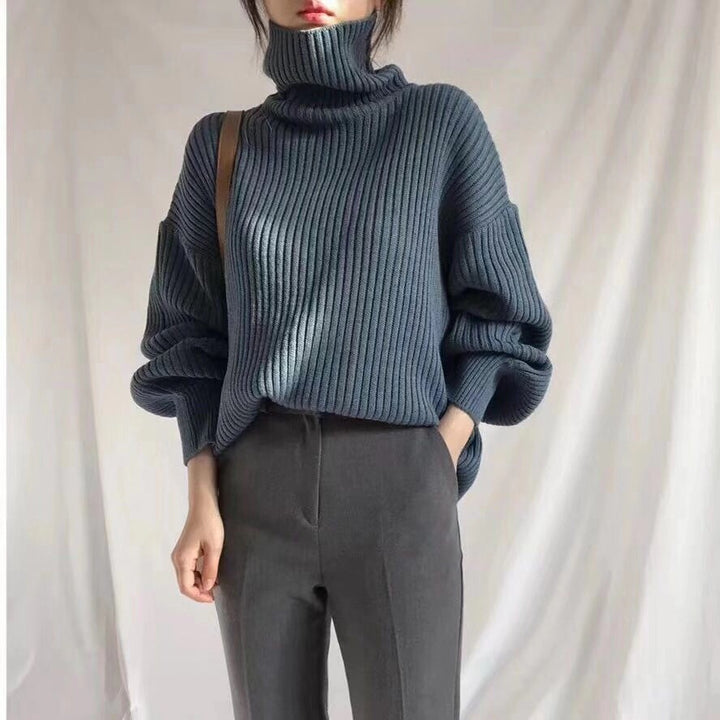Damen Grobstrickpullover mit hohem Kragen und voluminösen Ärmeln Drune