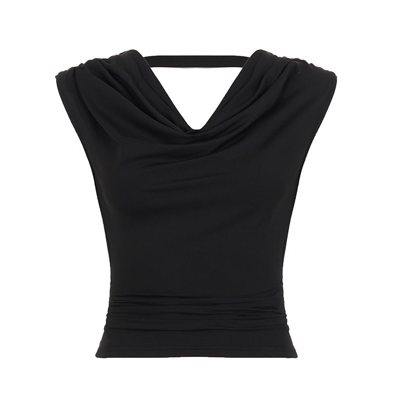 Damen elegantes Cowl Neck Tanktop mit feinen Perlenverzierungen Drune