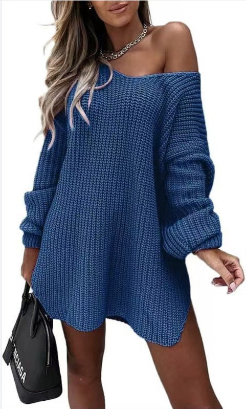 Damen Oversized Strickpullover mit weitem Schnitt und offenen Ärmeln Drune