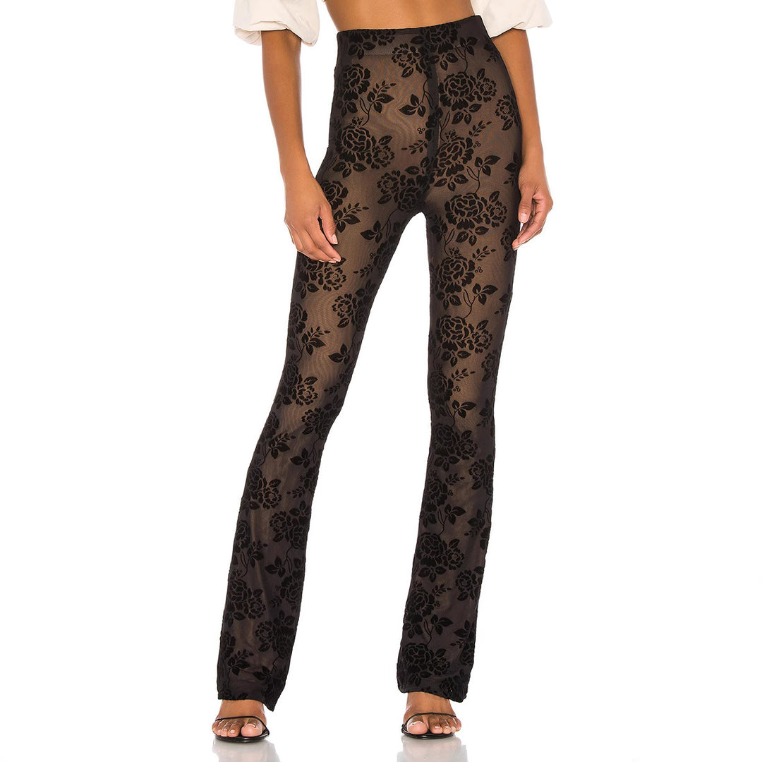 Damen Transparente Blumengemusterte Hose Drune